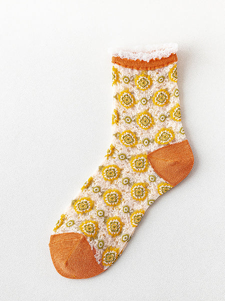 5 Pairs Women Flower Jacquard Lace Socks AS1010 Ada Fashion