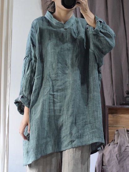 Women Vintage Solid Linen Loose Long Blouse KL1033 Ada Fashion