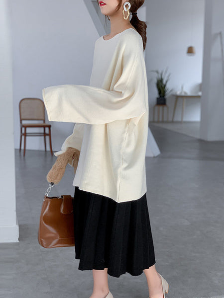 Loose Burgundy Round-Neck Long Sleeve Knit Top AN1071 Genistyle Shop