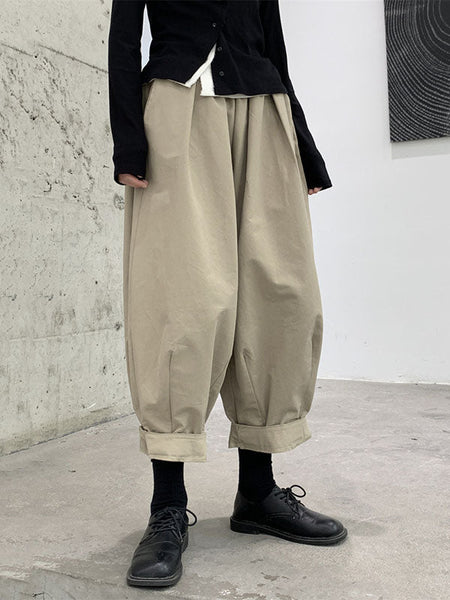 Simple Coffee Elasticity High-Waisted Pockets Pleated Harem Pants WS009 shopify