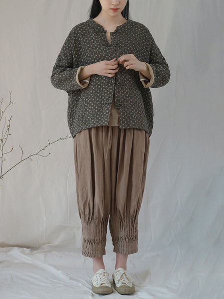 Women Ethnic Autumn Floral Button-up Cotton Coat AS1036 MH