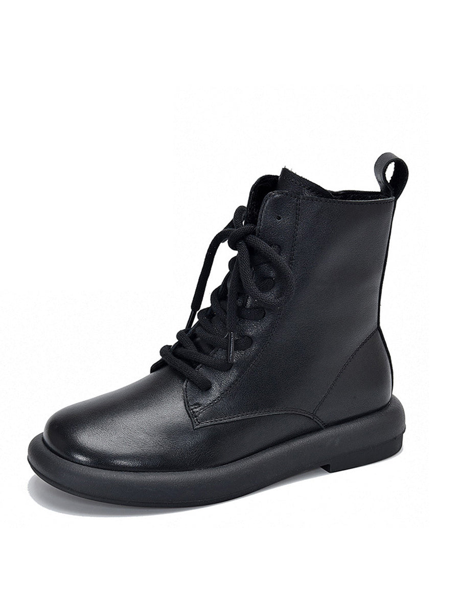 Women Genuine Leather Soft Zipper Mid Heel Martin Boots QU022 TZTJ