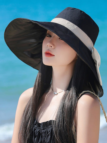 Women Summer Colorblock Sunproof Bowknot Hat QW1022 Ada Fashion