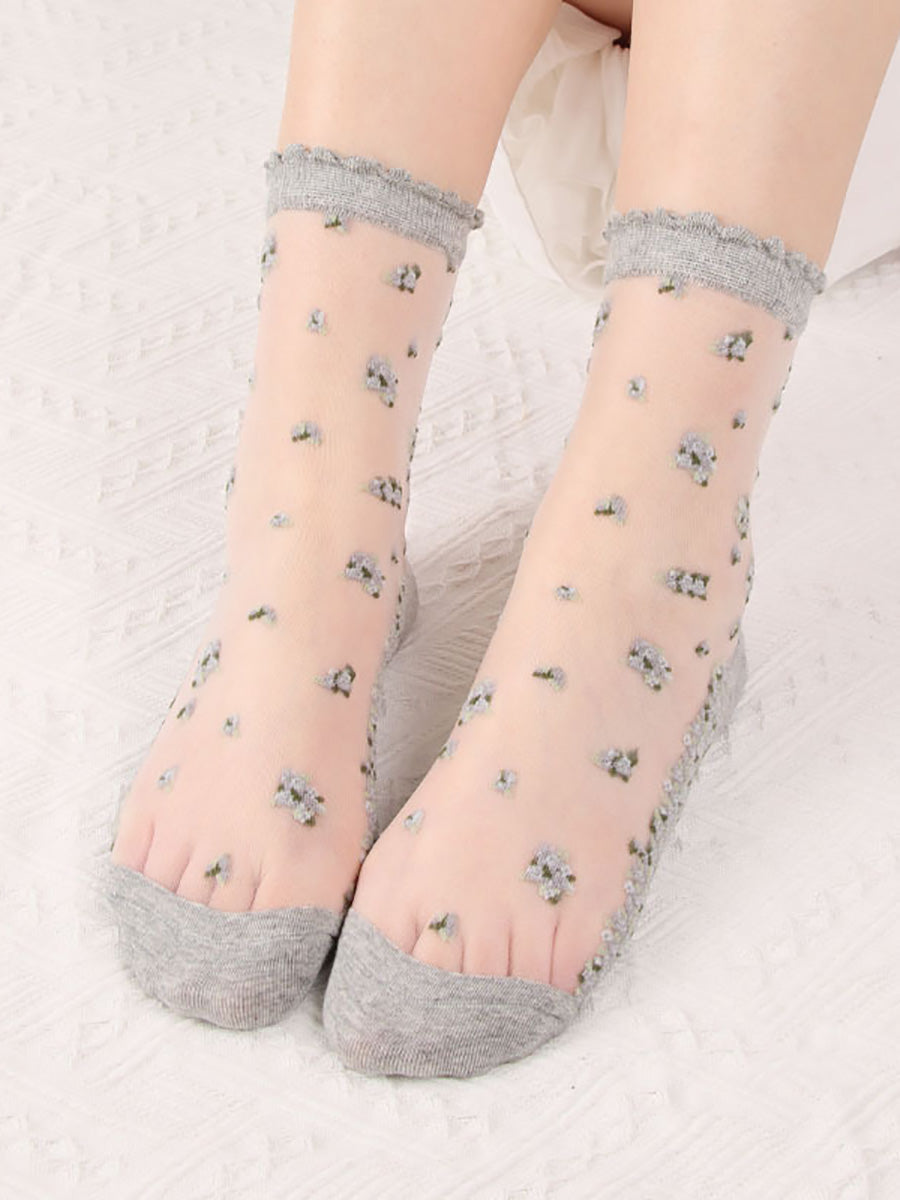 8 Pairs Women Summer Floral Jacquard Thin Socks LL007 BUYKUD