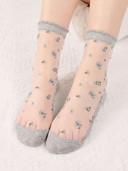 8 Pairs Women Summer Floral Jacquard Thin Socks LL007 BUYKUD