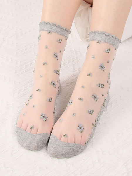 8 Pairs Women Summer Floral Jacquard Thin Socks LL007 BUYKUD
