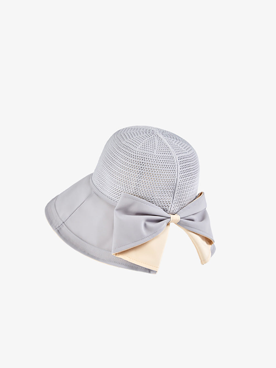 Women Summer Artsy Solid Spliced Bowknot Sunproof Hat CX001 BUYKUD