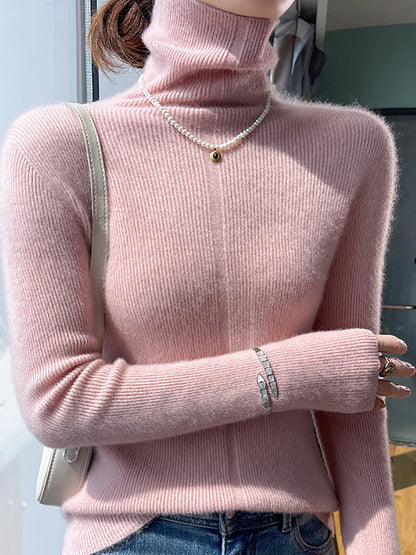 Women Autumn Casual Turtleneck 100%Wool Soft Sweater QU013 BK