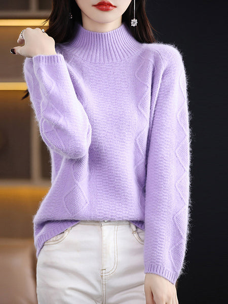 Women Autumn Half-Turtleneck Wool Twist Knit Sweater AX1031 Genistyle Shop