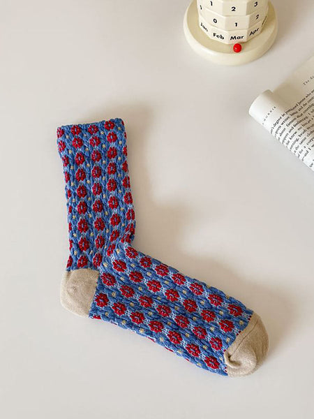 5 Pairs Women Auutmn Artsy Floral Socks AT1009 BUYKUD