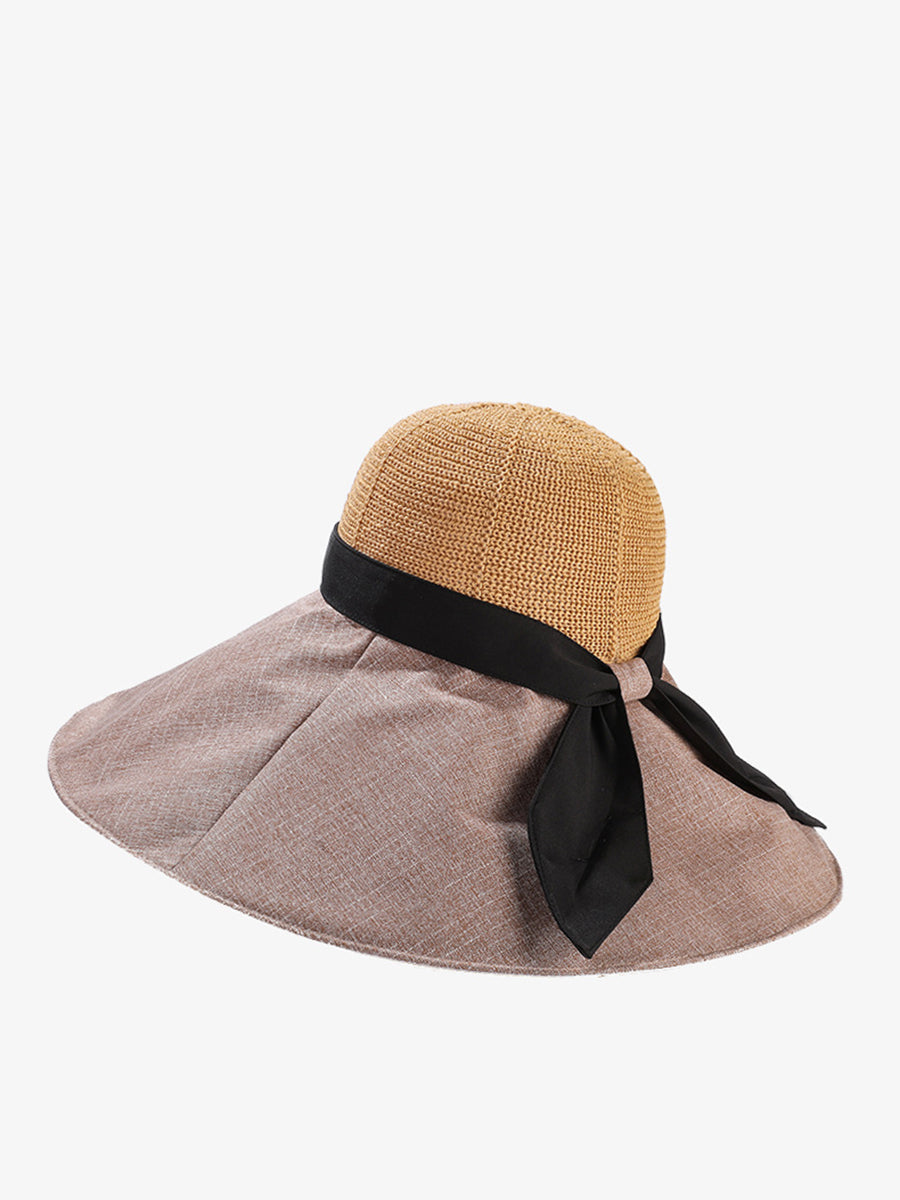 Women Summer Travel Large Brim Sunproof Spliced Hat QW1036 Ada Fashion