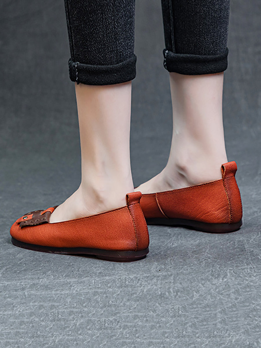 Women Summer Ethnic Colorblock Leahter Soft Flat Shoes KL1025 Ada Fashion