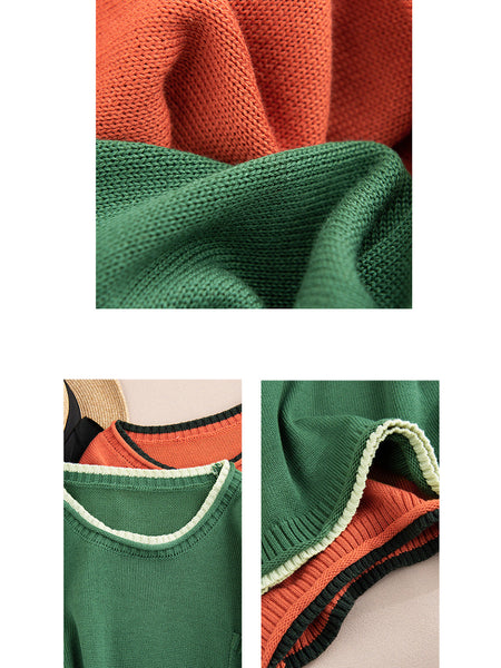 Women Autumn Casual Colorblock O-Neck Cotton Knit Blouse AI1068 BK