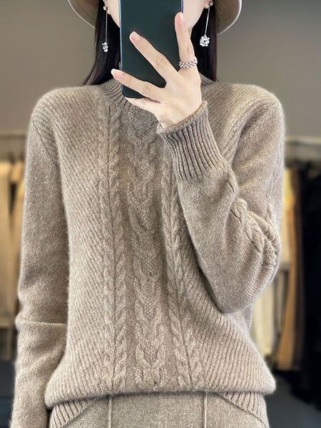 Women Autumn Half Turtleneck Wool Warm Twist Knit Sweater AV1009 Genistyle Shop