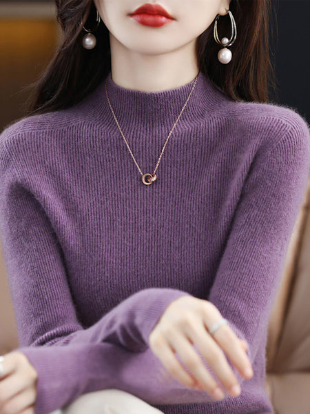 Women Autumn Casual Half-Turtleneck Wool Knit Sweater AK1041 Genistyle Shop