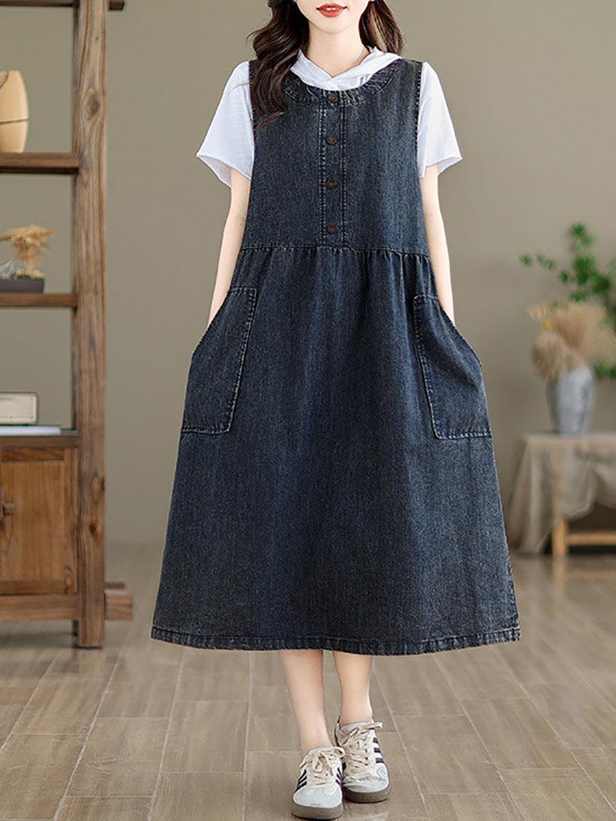 Women Casual Summer Solid Denim Vest Dress BN1012 Ada Fashion