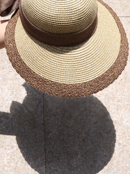 Women Summer Straw Colorblock Large Brim Sunproof Hat ZZ1028 Ada Fashion