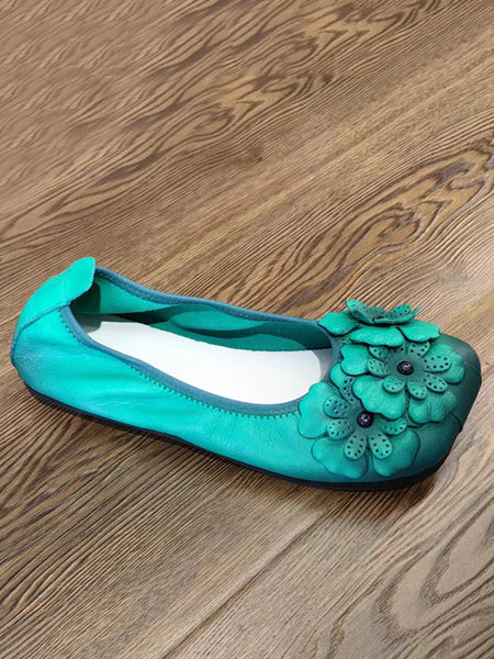 Women Artsy Summer Leather Flower Spiced Flat Shoes ZZ1041 Ada Fashion