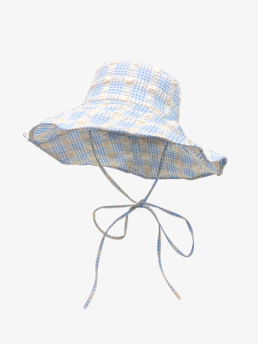 Women Summer Artsy Plaid Sunproof Large Brim Hat ZZ1042 Ada Fashion