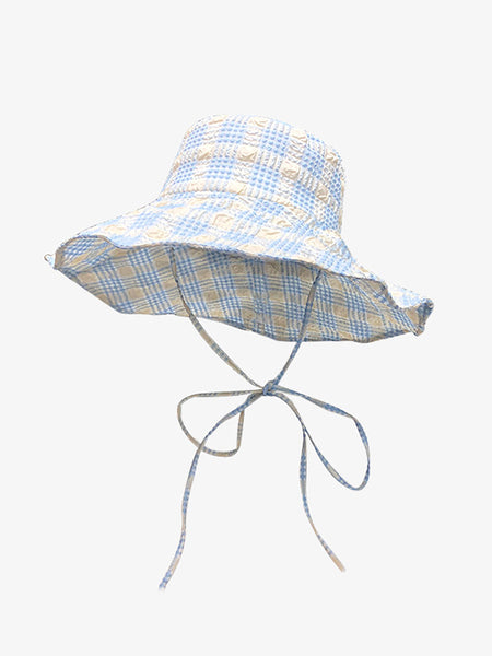 Women Summer Artsy Plaid Sunproof Large Brim Hat ZZ1042 Ada Fashion