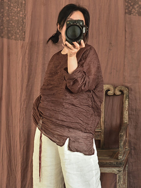 Women Casual Solid Split Hem Stitching Loose Ramie Vest LL023 QYMM