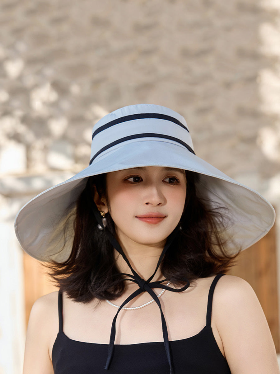 Sunproof Large Brim Women Stripe Hat Casual FashionChic