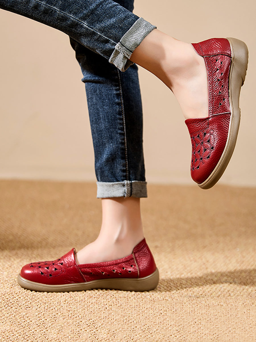 Leather Mid Shoes Flower Summer Women Soft Heel FashionChic