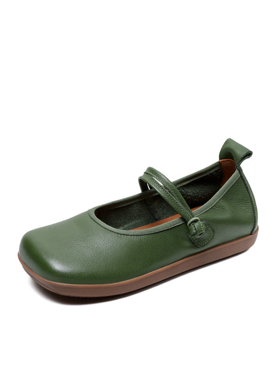 Women Casual Solid Leather Square Toe Flat Shoes AT1040 ZMM