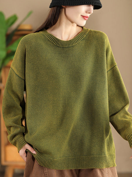 Women Autumn Casual O-Neck Pure Color Knit Sweater AK1028 Genistyle Shop