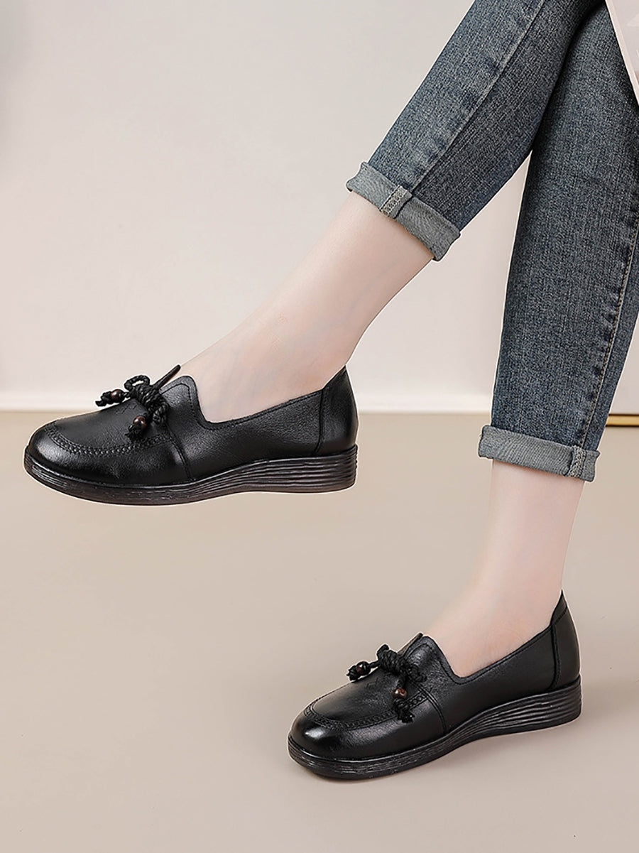 Women Autumn Genuine Leather Solid Platform Shoes AT1037 BUYKUD