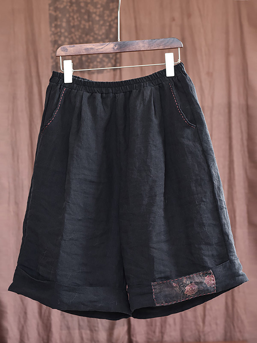 Women Vintage Patch Stitching Loose Short Pants HH052 QYMM