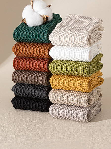 7 Pairs Women Winter Casual Solid Cotton Socks WU002 BUYKUD