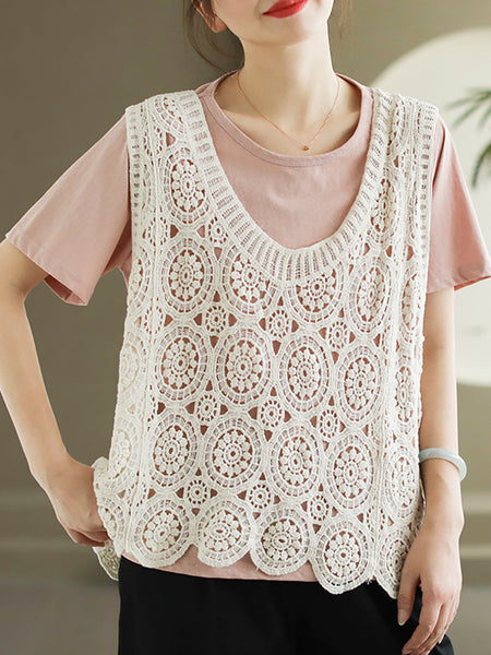 Women Artsy Knitted Cutout V-Neck Vest AS1046 Ada Fashion