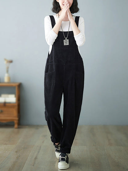 Women Casual Autumn Solid Corduroy Loose Jumpsuits AH1009 BUYKUD