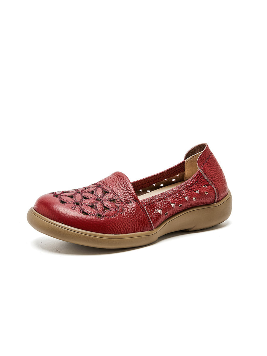 Leather Mid Shoes Flower Summer Women Soft Heel FashionChic