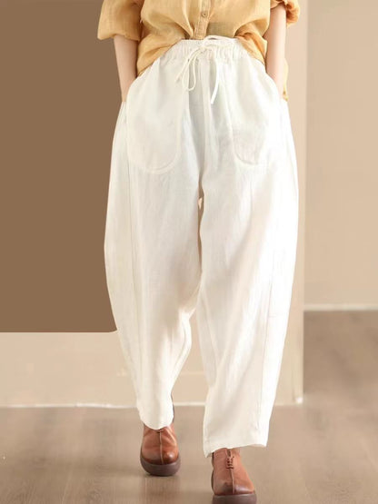 Women Summer Solid Linen Loose Harem Pants BN1006 Ada Fashion