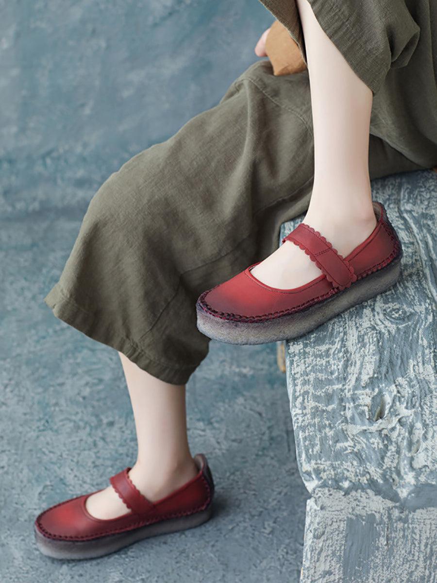Women Summer Casual Solid Leather Velcro Flat Shoes ZZ1040 Ada Fashion