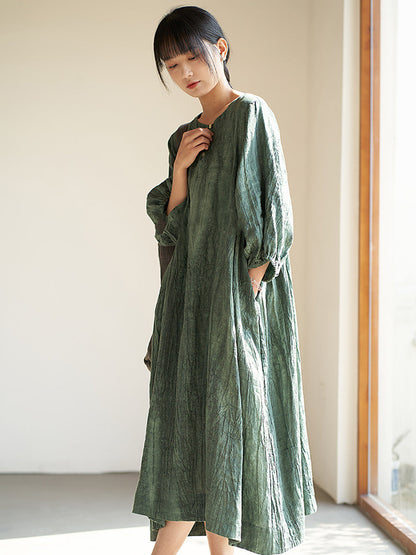 Women Summer Vintage Solid Loose Linen Dress ZZ1037 Ada Fashion