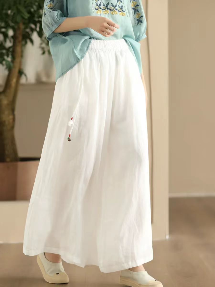 Women Summer Dual-layer Wide-leg Ramie Pants FD049 ZMMM