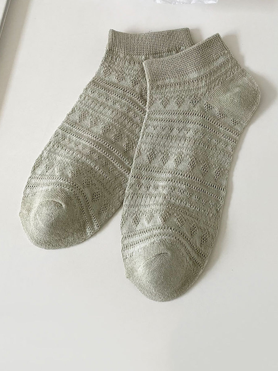 5 Pairs Women Summer Artsy Jacquard Cotton Short Socks CX018 BUYKUD
