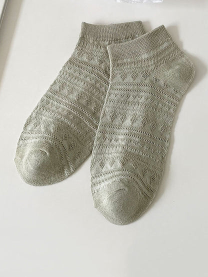 5 Pairs Women Summer Artsy Jacquard Cotton Short Socks CX018 BUYKUD