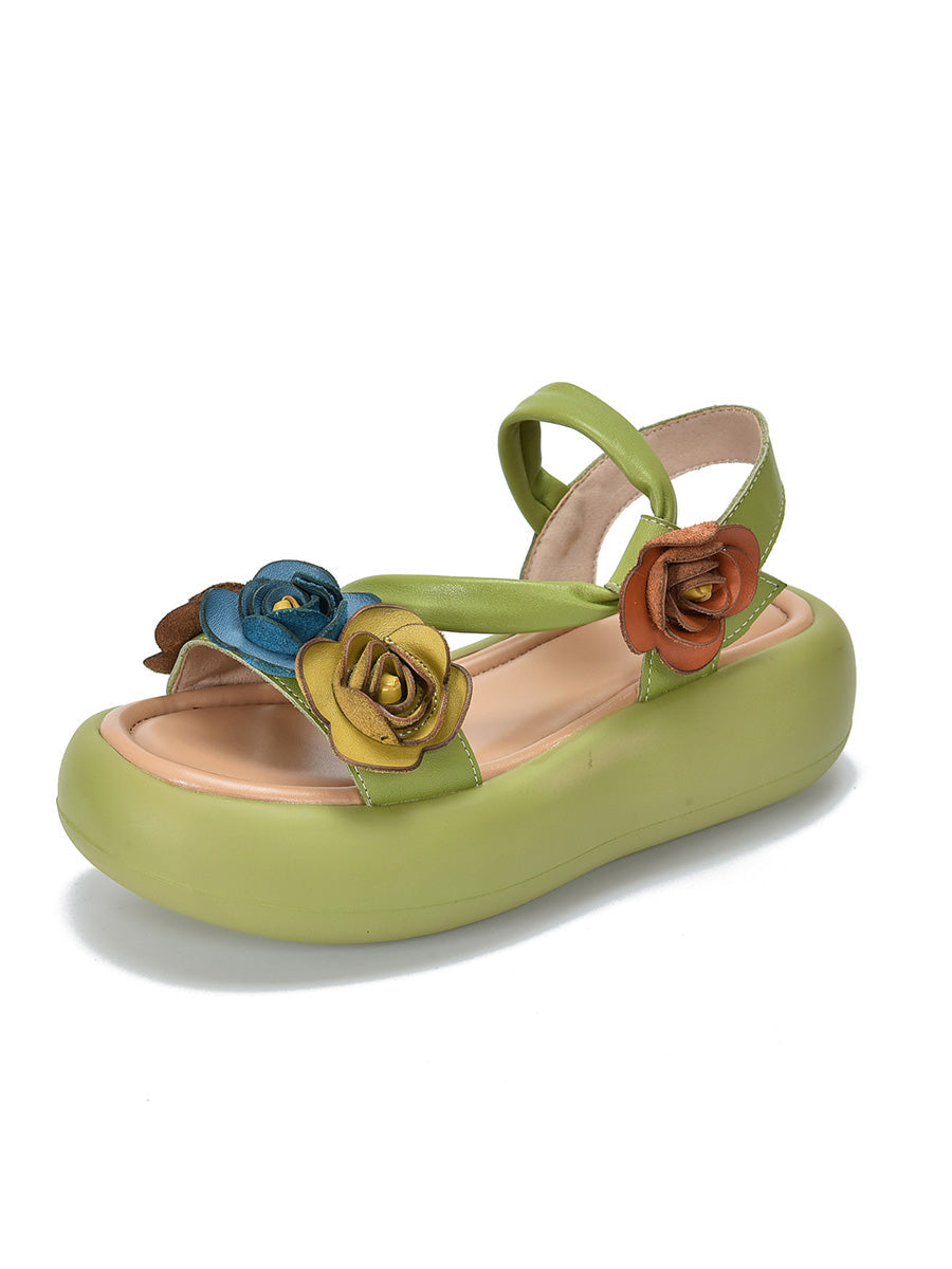 Sandals Vintage FLower Platform Leather Women FashionChic