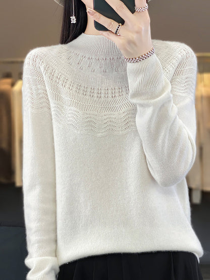 Women Autumn Cable Knit 100%Wool Half Turtleneck Sweater QN031 BK