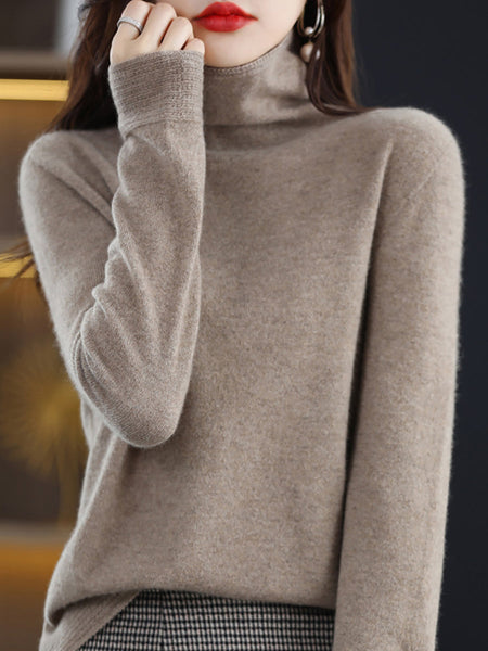 Women Autumn Casual Turtleneck 100%Wool Knit Sweater AK1018 Genistyle Shop