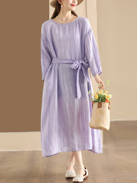 Women Summer Artsy Solid Strap Ramie Dress QW1014 Ada Fashion