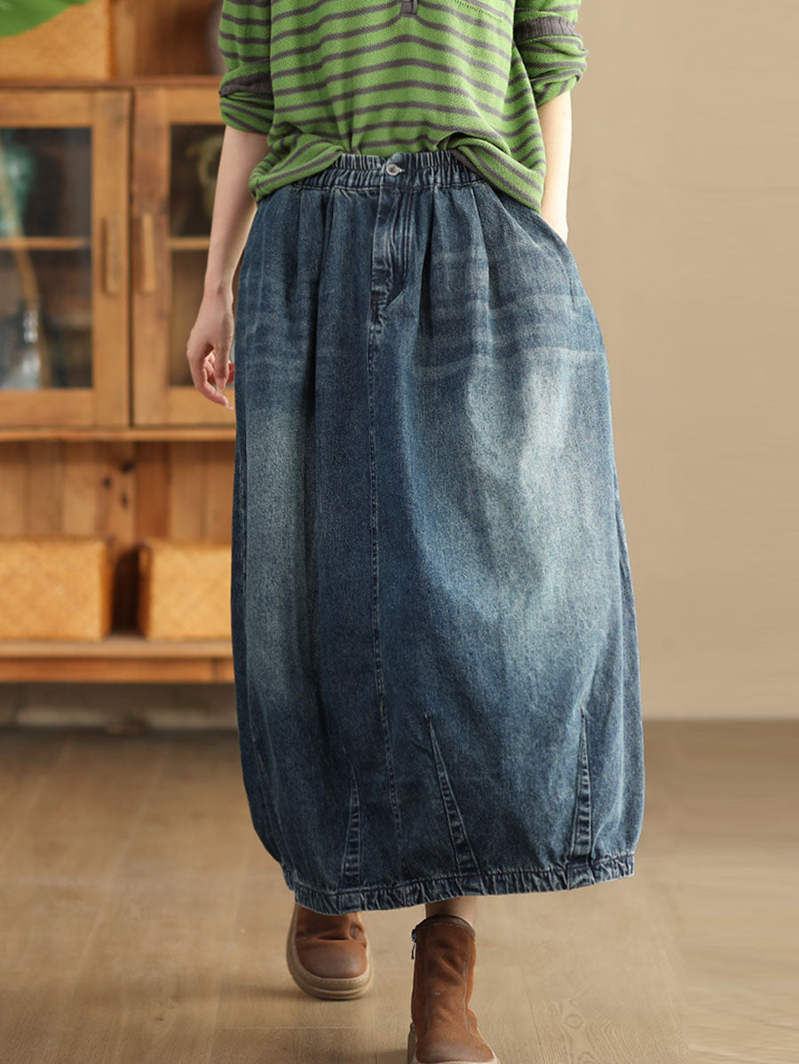 Women Autumn Casual Solid Back Hem Split Denim Skirt AT1005 BK