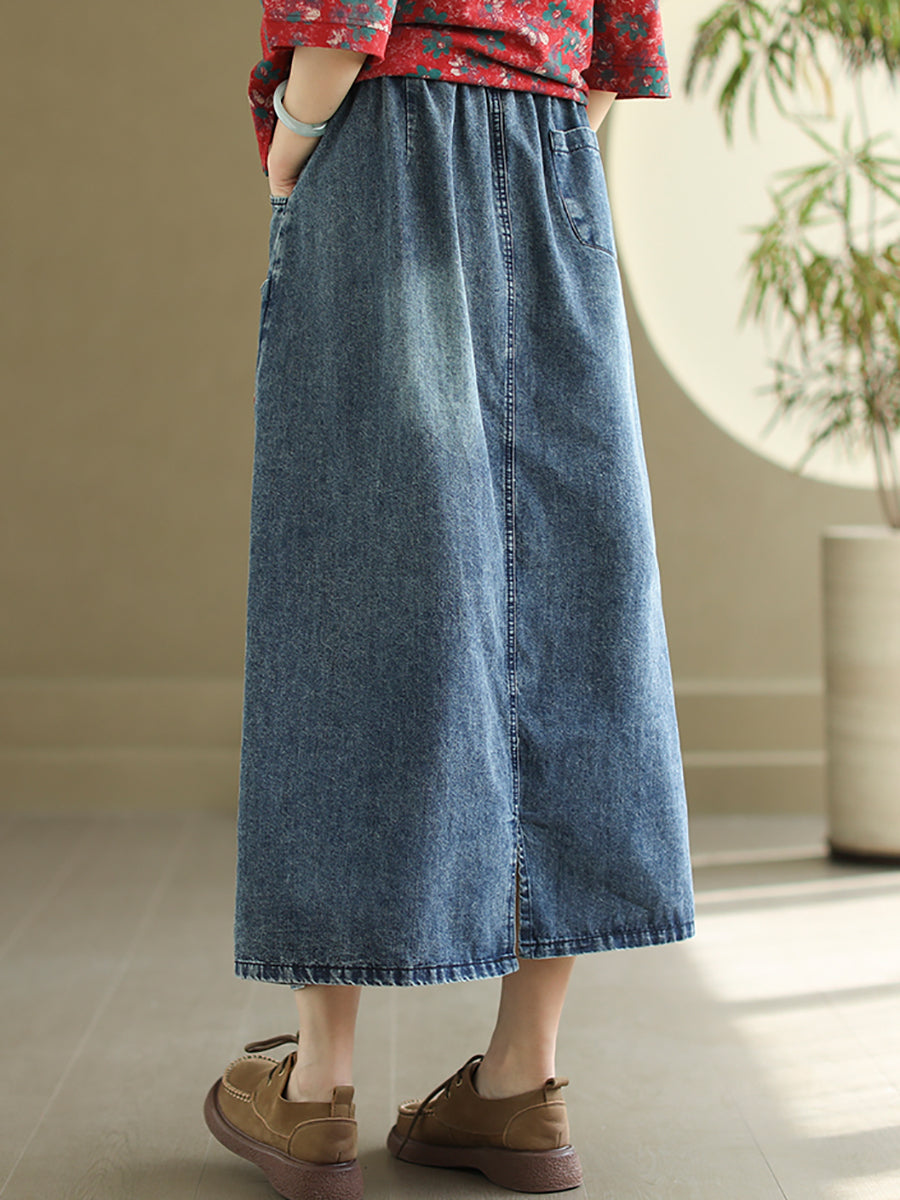 Women Artsy Flower Embroidery Denim Skirt PA1009 Ada Fashion