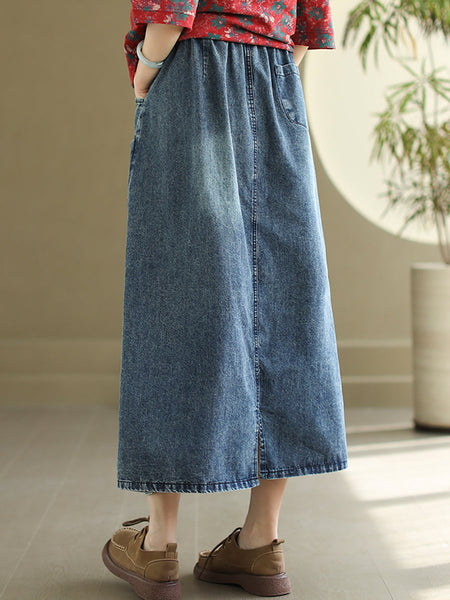 Women Artsy Flower Embroidery Denim Skirt PA1009 Ada Fashion