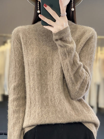 Women Autumn Casual Turtleneck 100%Wool Knit Sweater QU028 BK