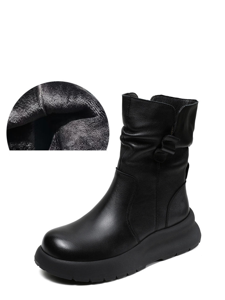 Women Winter Genuine Leather Spliced Low Heel Boots AX1045 Genistyle Shop